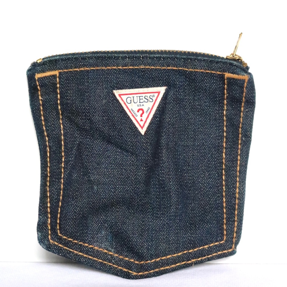 GUESS Vintage Blue Jean Denim Pocket Coin Purse Pouch Zippered Wallet - Picture 1 of 4